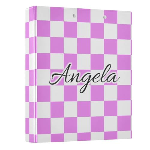 Custom 3 Ring Binder 1.5 Inch Round Rings Violet Checkered Personalized Name Binders Organizer Fashion View Binder with 2 Pockets for School Office Supplies - color: Multi05
