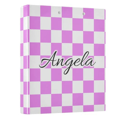 Custom 3 Ring Binder 1.5 Inch Round Rings Violet Checkered Personalized Name Binders Organizer Fashion View Binder with 2 Pockets for School Office Supplies - color: Multi05