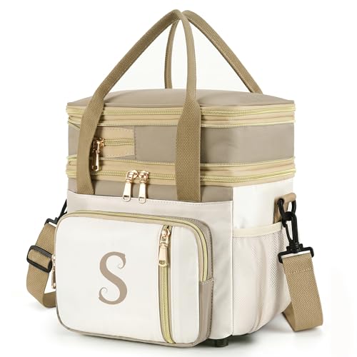 LOKASS Personalized Initial Lunch Bag for Women, Double Deck Insulated Cooler Lunch Bag with Strap, 16L Large Leakproof Adult Lunch Box for Work, Picnic, Travel, Teachers, Nurses, Friends - S - color: S