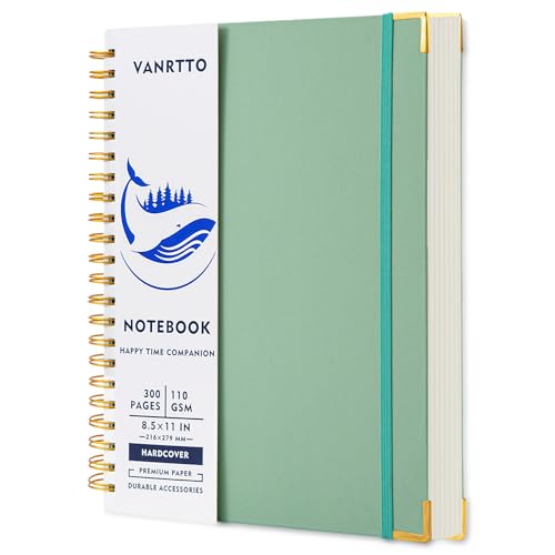 VANRTTO Hardcover College Ruled Spiral Notebook 8.5x11 IN A4 for Work Green | Lined A4 Notebook, 110 GSM Thick Spiral Notebook, 300 Pages Notebooks for Work, School, Journals for Writing, Office Supplies - color: A4 GREEN, size: 8.5 x 11 IN A4