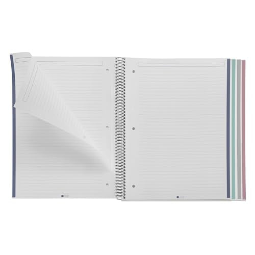 ROARING SPRING M MiquelRius 100% Recycled Collection, Lined 4 Subject Notebooks, 5-Pack, 11" x 8.5", 120 Perforated Sheets, Colored Sections, 3 Hole Punched, Eco Stripes Cardboard Cover