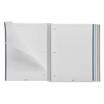 ROARING SPRING M MiquelRius 100% Recycled Collection, Lined 4 Subject Notebooks, 5-Pack, 11" x 8.5", 120 Perforated Sheets, Colored Sections, 3 Hole Punched, Eco Stripes Cardboard Cover