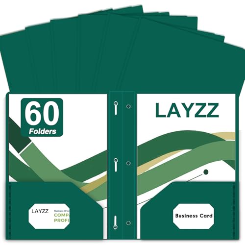 Two Pocket Folders with Prongs, LAYZZ 60 Pack Poly Plastic Folders, Heavy Duty Plastic Folders with Pockets and Prongs, Letter Size, for Offices and Schools (Green) - color: Green
