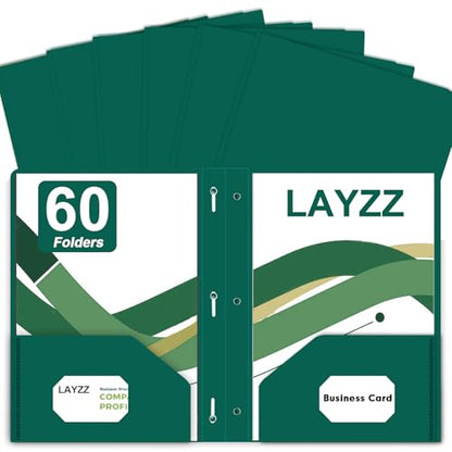 Two Pocket Folders with Prongs, LAYZZ 60 Pack Poly Plastic Folders, Heavy Duty Plastic Folders with Pockets and Prongs, Letter Size, for Offices and Schools (Green) - color: Green