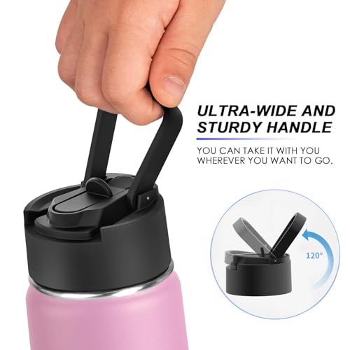koodee 16 oz Water Bottle Stainless Steel Double Wall Vacuum Insulated Flask Kids Sports Water Bottle with Leakproof Straw Lid (Pink - color: pink-A, size: 16 Ounces