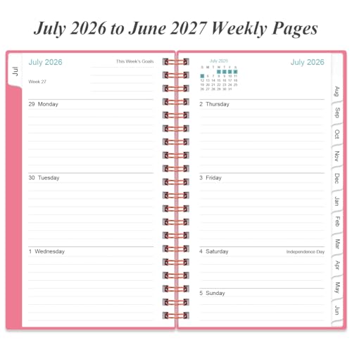 2026-2027 Pocket Planner/Calendar - 2026-2027 Planner from July 2026 - June 2027, Planner 26-27 with 12 Tabs, Twin-Wire Binding, Inner Pocket, 3.75" x 6.75, Pink - color: Pink, size: 3.75" x 6.75"