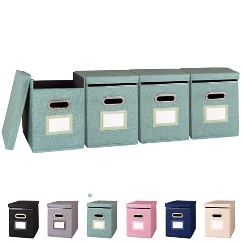 4 Pack Hanging File Folders Organizer with Lid, Letter Size Fabric File Storage Box Collapsible, Portable Office Document Holder with Metal Handle, Smooth PVC Rails, Green - color: Green, size: 4 Pack