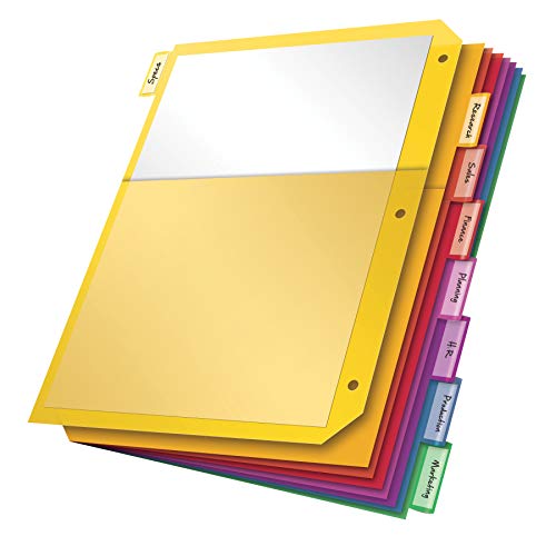 Oxford Plastic 2 Pocket Binder Dividers, 8 Tab 1/8 Cut, Multicolor Large Tab Set, Insertable Dividers with Paper Inserts, Letter Size, 3 Sets (89603) - size: 8 Tab