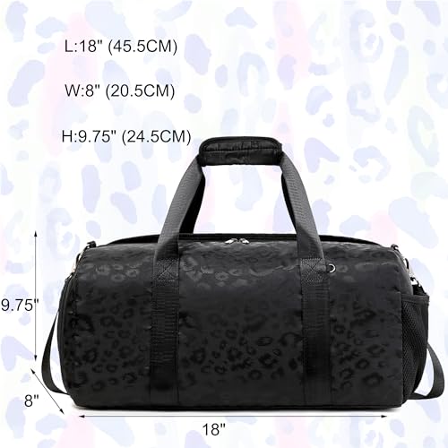 Jumpopack Dance Bag for Girls Duffle Bag Girls Overnight Bags Sleepover Gym Gymnastics Bags with Shoe Compartment and Wet Pocket,Leopard Shape - color: Leopard Black