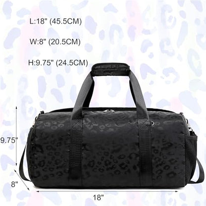 Jumpopack Dance Bag for Girls Duffle Bag Girls Overnight Bags Sleepover Gym Gymnastics Bags with Shoe Compartment and Wet Pocket,Leopard Shape - color: Leopard Black