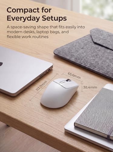 RAPIQUE Wireless Mouse for Laptop, Dual Bluetooth & 2.4G, Multi-Device for 3 Devices, USB-C Rechargeable, Quiet Click, 4 DPI Levels up to 3200, Ergonomic Right-Hand Mouse for MacBook, PC - White - color: White