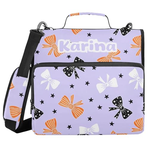 Custom Bow Star Black Print 3 Ring Zipper Binder with Shoulder Strap & Handle 1.5 Inch D-Ring Zippered Bag with Multiple Pocket, Personalized Binder Organizer for School or Office - color: Bow Star Black