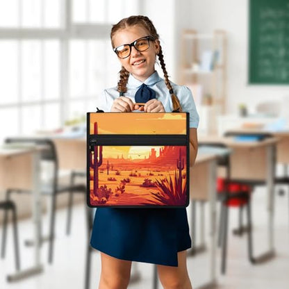 Desert Sunset Zipper Binder, 3 D-Ring Expanding File Folder with Handle & Adjustable Shoulder Strap, 400 Sheets Capacity Multi-Pocket Organizer for 13 Inch Laptop - color: Desert Sunset