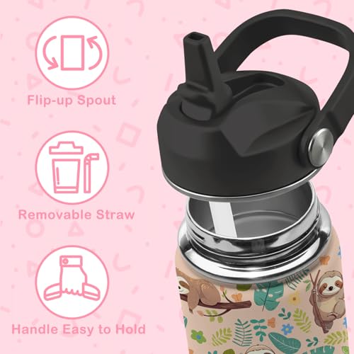 Sloth Water Bottle, 16oz Kids Stainless Steel Insulated Water Bottle with Straw Lid, Sloths Cup Tumbler Gifts for Sloth Lovers Women Girls - color: Sloth