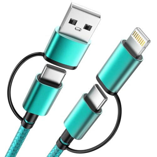 2 Pack 4 in 1 Multi Charging Cable 5FT, 60W USB C to USB C Charger Cord | Dual Input USB A and USB C with USB C and IP Output, Fast Charging Cable for Travel, Cruise Essentials, Car and Camping - color: Green