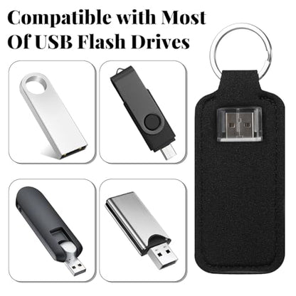 4PCS Anti Lost Thumb Flash Drive Holder with Keychain, USB Flash Drive Case, Small Portable Leather USB Storage Case Travel Protective Cover Carrying Cases for Usbs Flashs Drives Easy Storage