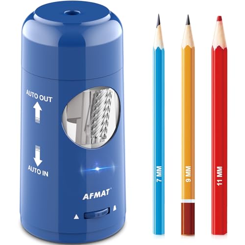 AFMAT Electric Pencil Sharpener, Rechargeable Fully Automatic Pencil Sharpener for Jumbo & Colored Pencils (7-11.5mm), Auto in/Out, Hands-Free, Portable for Home/Classroom/Office PSX6(Blue) - color: Blue