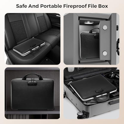 Fireproof Document Box,Hard Case Fireproof File Organizer with Lock 13 Pocket Accordion File Folder Reflective Zipper Portable Safe Box for Home Office Travel to Storage Important Documents Laptop