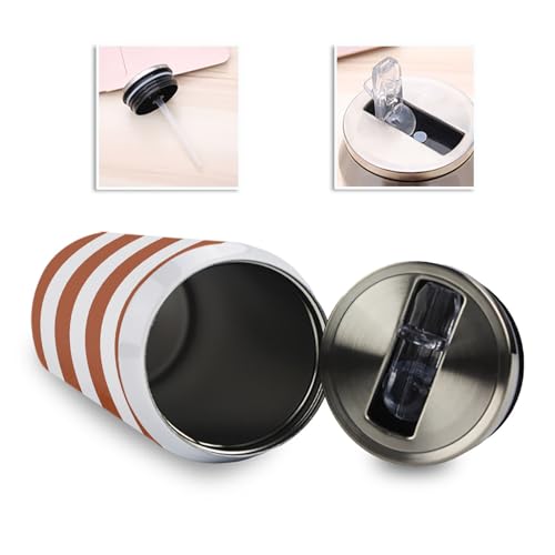 T&H XHome Orange and White Striped Pattern 10oz Stainless Steel Tumbler with Lid & Straw-Double Wall Vacuum Insulated Travel Mug Solid Color Fabric Print Water Bottle Coffee Beverage Drinks Cup - size: 10 Ounces