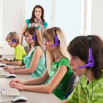 Yunsailing 20 Pack Bulk Classroom Headphones with Microphone Students Wired School Class Set Headphones for School Library Computer Office Adults 3.5 Jack Universal Plug(Purple) - color: Purple