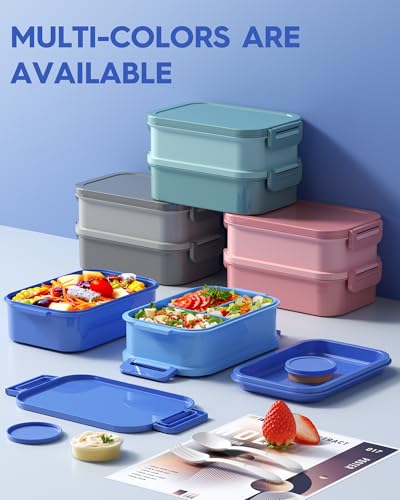 KEMETHY Adults Bento Lunch Box Set with Thermo Bag, 74oz Stackable Leak-proof 3-tiers Bento Box, Built-in Utensil and Sauce Container for Work, School, Dining Out (Blue) - color: Sapphire Blue