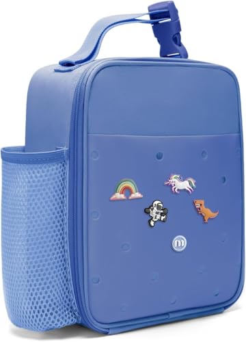 MEXS Lunch Box for Kids, DIY Charm ＆Insulated Lunch Bags for Boys Girls, Toddler Lunch Tote for School Picnic with Water Bottle Holder, Ideal for Ages 3+ (Unicorn/Dinosaur) - color: Blue