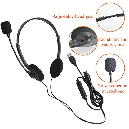CALIDAKA USB Headset with Microphone, Lightweight PC Headphones for Business, Online Courses, Skype Chat, Call Center, Gaming, Noise Reduction