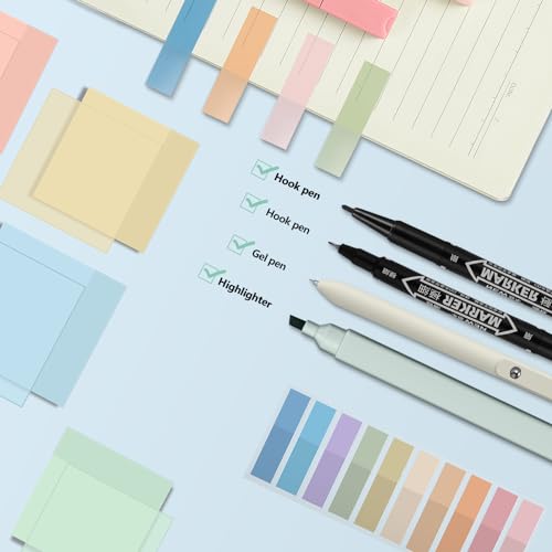 Jutom 39 Pcs Aesthetic Book Annotation Kit Highlighter with Case Bag Gel Pen Transparent Sticky Note Taking Bible Supplies(Light Blue,Cute Style) - color: Light Blue, style: Cute Style
