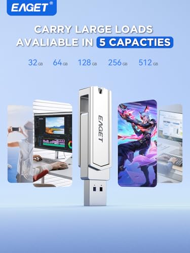 EAGET 512GB USB Flash Drive 2-in-1, USB 3.2 Gen 1 USB-C & USB-A Swivel Design, 150MB/s High-Speed Memory Stick for iPhone 15/16/17, Android, Mac, Laptop, Tablet, PC - Metal Body - size: 512GB
