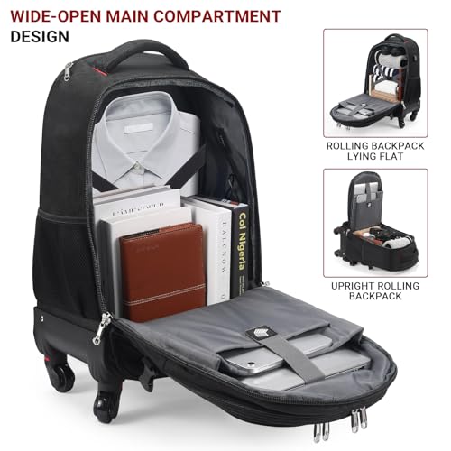 star cloud 45L Rolling Backpack for 17.3" Laptop - 22x14x9", Water-Resistant Luggage with 4 Extra Wheels, Roller Travel Laptop Backpack for Business, Wheeled Backpack for Travel and Commuting - size: Carry on 22-Inch