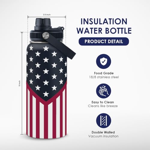 American Flag Insulated Stainless Steel Water Bottle 32oz, Vacuum Chug Lid Travel Tumbler for Men Friends Dads Grandpa, Birthday Christmas July 4th - color: American Flag 1