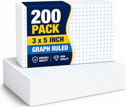 1InTheOffice Index Cards 3x5 Graph Ruled White, Grid Index Cards 200/Pack
