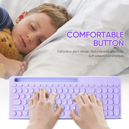 Wireless Keyboard and Mouse Combo with Phone Tablet Holder, Rechargeable Dual-Mode (Bluetooth 5.0 and 3.0 +2.4G) Multi-Device Silent Mouse for Windows, iPad, Tablet, MacOS,iOS,Android (Purple) - color: purple