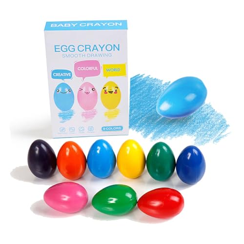 MAGQOO 9 Colors Egg Crayon for Toddlers Baby Palm Grip Jumbo Crayons Easter Egg Gifts Non Toxic Palm Grasp Washable Paint Crayons Stackable Toys