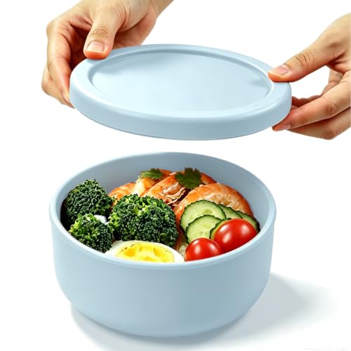 24 fl oz Adult Silicone Reusable Lunch Bento Bowl with Lid, Medium Airtight Food Storage Container for Cereal, Meal Prep & Leftovers, BPA Free, Microwave Fridge Dishwasher Safe ( Light blue 1 Pack) - color: Light blue