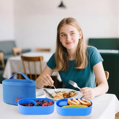 Bento Lunch Box Set -2 Stackable Adult And Women's Lunch Boxes - Including Lunch Bag, Leak Proof And Bisphenol Free A - Built-In Cutlery Set - Dishwasher Safe (Blue) - color: blue