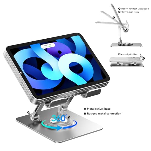 K&ZZ Tablet Stand, Rotatable Adjustable Tablet Holder for 4-13" Desk Accessories Tablet Stands for iPad/iPhone/Switch/Kindle - color: 01-Silver