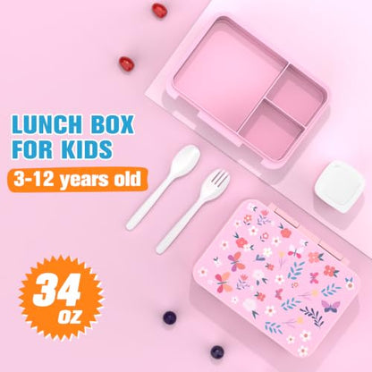 Kids Backpack for Girls 4-8, Cute 3D Soft Flower Toddler Backpack with 34oz Lunch Box, Insulated Bag, Pen Case & Utensils, School Bookbag for Preschool Kindergarten Elementary Student - color: Flowers