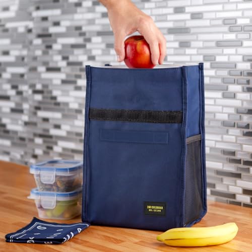 2nd Childhood Insulated Lunch Bag for Men, Durable & Reusable, Blue | Slim lunch bag with carry handle, two mesh side pockets and a back slip pocket; insulated liner keeps food cool - color: Blue