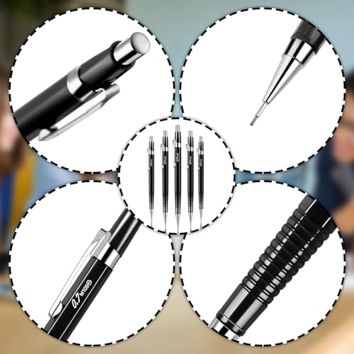 Outus 8 Pcs Mechanical Pencil Metal Retractable Automatic Drafting Pencils Refills for Writing Drawing Signature Sketching Illustration Student Teacher Appreciation Giftsn(0.5 mm,Black) - color: Black, style: 0.5 mm