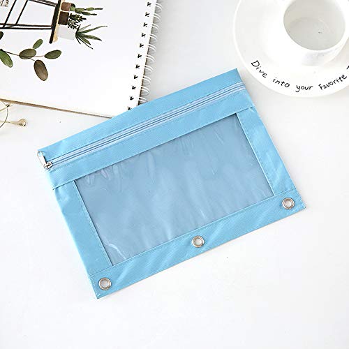 Zippered Pen Pencil Binder Pouch | 3 Rings with Clear Window for School Classroom Organizers 8 Pcs (Light Blue) - color: Light Blue