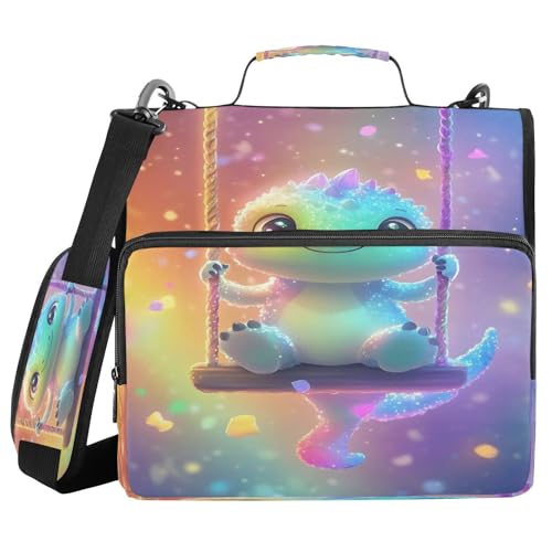 3 Ring Zipper Binder Cartoon Dinosaur Binders Bag with Shoulder Strap 500 Sheets Paper Organizer Trapper Keeper Documents Storage File Folder for School Office - color: A1121