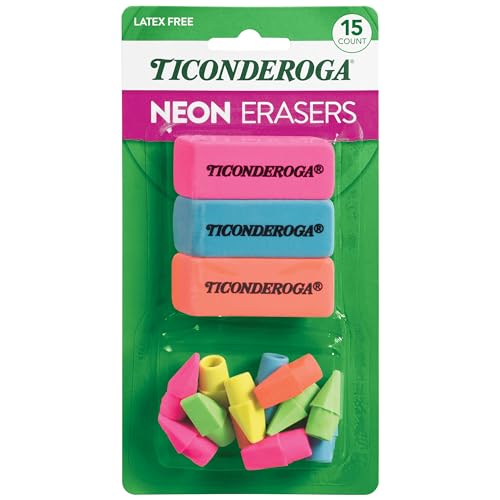 Ticonderoga Dixon Office & School Eraser Combination Set, 15 Eraser Multi-Pack, Multicolored (38931)