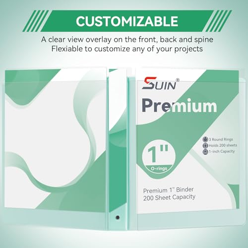 SUIN 1 Inch 3 Ring Binder, Clear 1'' View Presentation Binders with 2 Pockets, Fits 8.5 x 11 Letter Size, Durable Polypropylene, Non-Stick & PVC-Free for School, Office & Home (Pastel Green) - color: Pastel Green