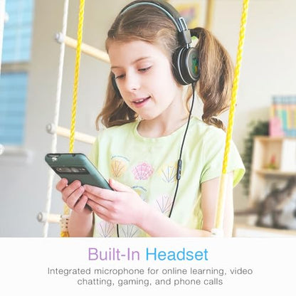 MEE audio KidJamz KJ55 Wired Children’s Headphones with 3.5mm Plug, Colorful Graphics, Volume Limiter & Microphone, Adjustable On-Ear Kids Headset for Online Learning/School/Travel/Tablet (Black) - color: Black, style: Standard