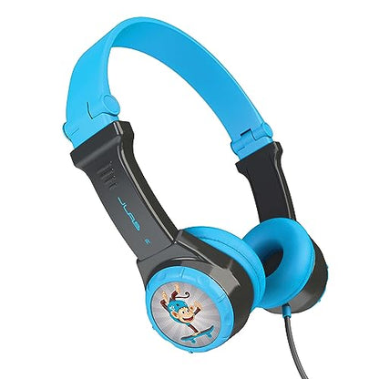 JLab JBuddies Folding Kids Wired Headphones with Volume limiting and Noise Isolation, Gray/Blue - color: Blue/Gray, style: Folding