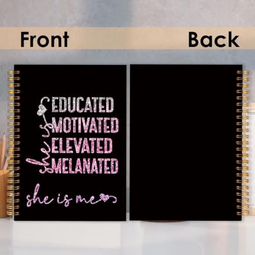 PQKIY African American Gifts Spiral Notebook for Black Women 5.5x8.3 Inch | Black Girl Magic Gifts for Women,Educated Motivated Elevated Melanated Inspirational Black Glitter Notebook Journal - color: African American white