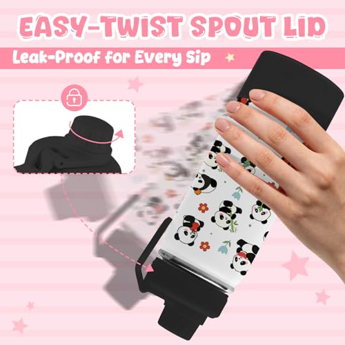 Panda Gifts for Girls Boys, 18oz Panda Water Bottle with 2 Lids (Spout and Straw Lid), Kids Insulated Stainless Steel Animal Tumbler Cup, Animal Lovers Gifts for Women Teens - color: Panda