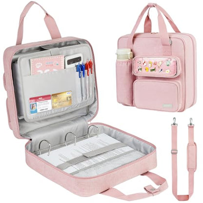 Zipper Binder 3 Ring with Ita Window,700 Sheets Capacity, Binder 3 Inch with Shoulder Strap Fits 13 Inch Laptop for School and Office,Pink - color: Pink（model B）