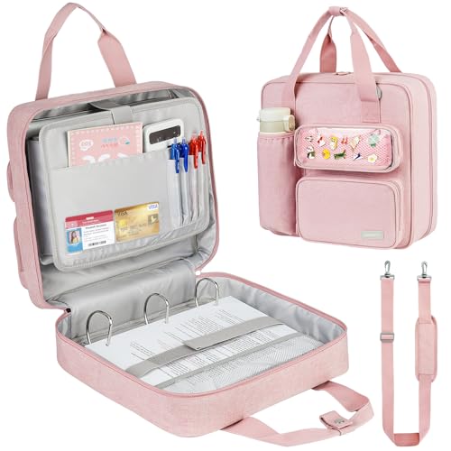 Zipper Binder 3 Ring with Ita Window,500 Sheets Capacity, Binder 2 Inch with Shoulder Strap Fits 13 Inch Laptop for School and Office,Pink - color: Pink（model B）
